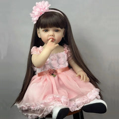 22 Inch Princess Doll with Long Hair Vinyl Full Body Reborn Girl Toy