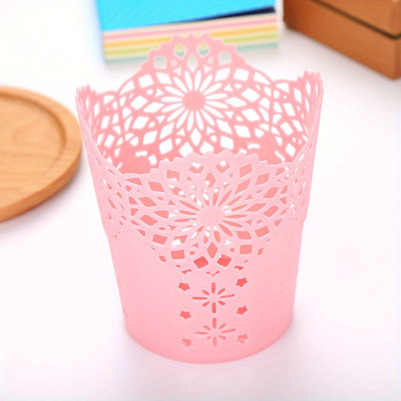 Lace Hollow Flower Pattern Pen Holder Creative Storage Bucket