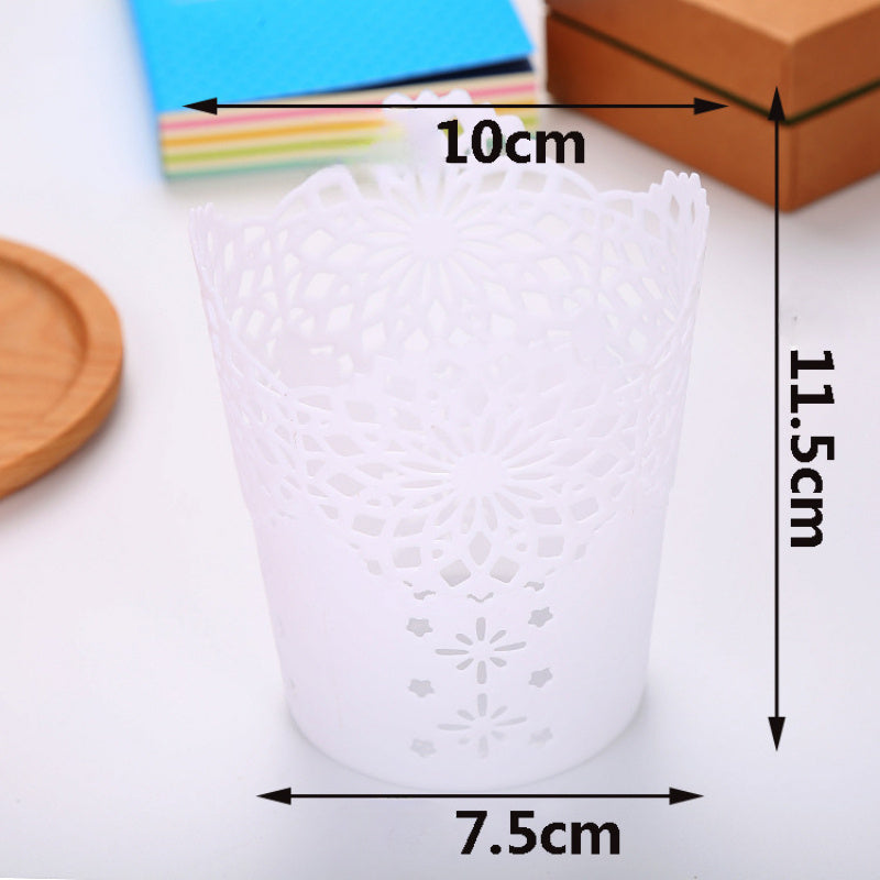 Lace Hollow Flower Pattern Pen Holder Creative Storage Bucket