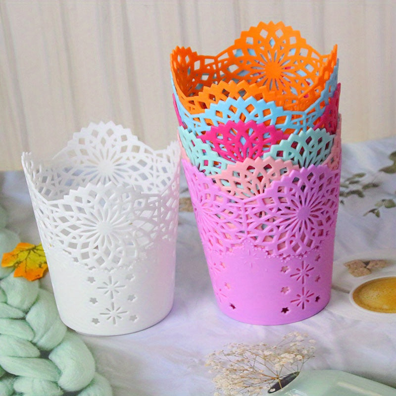 Lace Hollow Flower Pattern Pen Holder Creative Storage Bucket