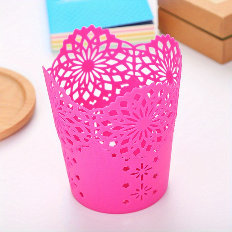 Lace Hollow Flower Pattern Pen Holder Creative Storage Bucket