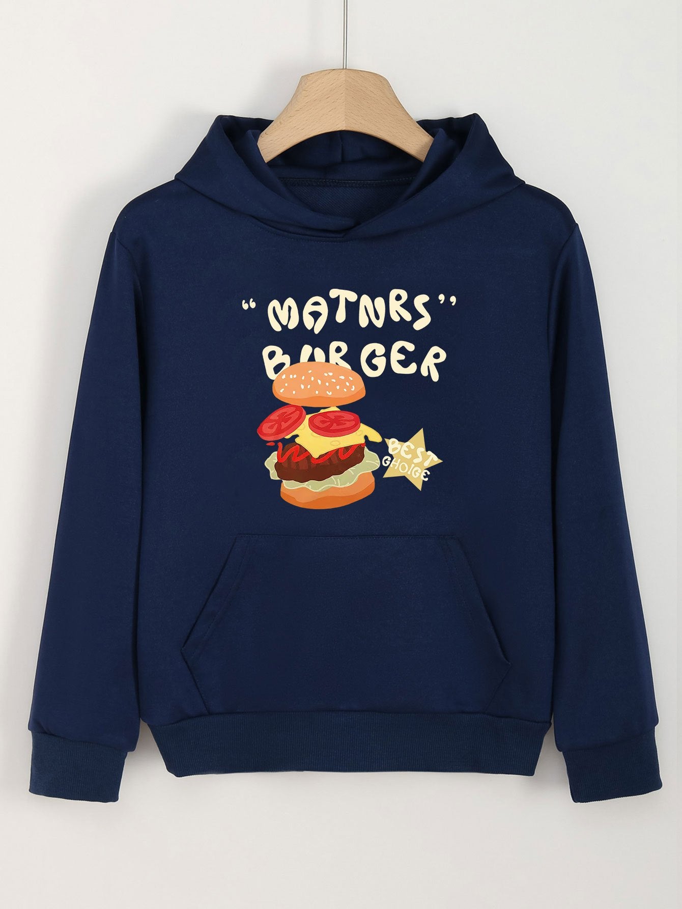 Girls Hamburger Pattern Hooded Sweatshirt Long Sleeve