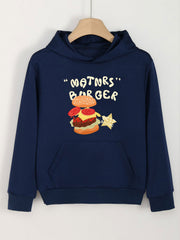 Girls Hamburger Pattern Hooded Sweatshirt Long Sleeve