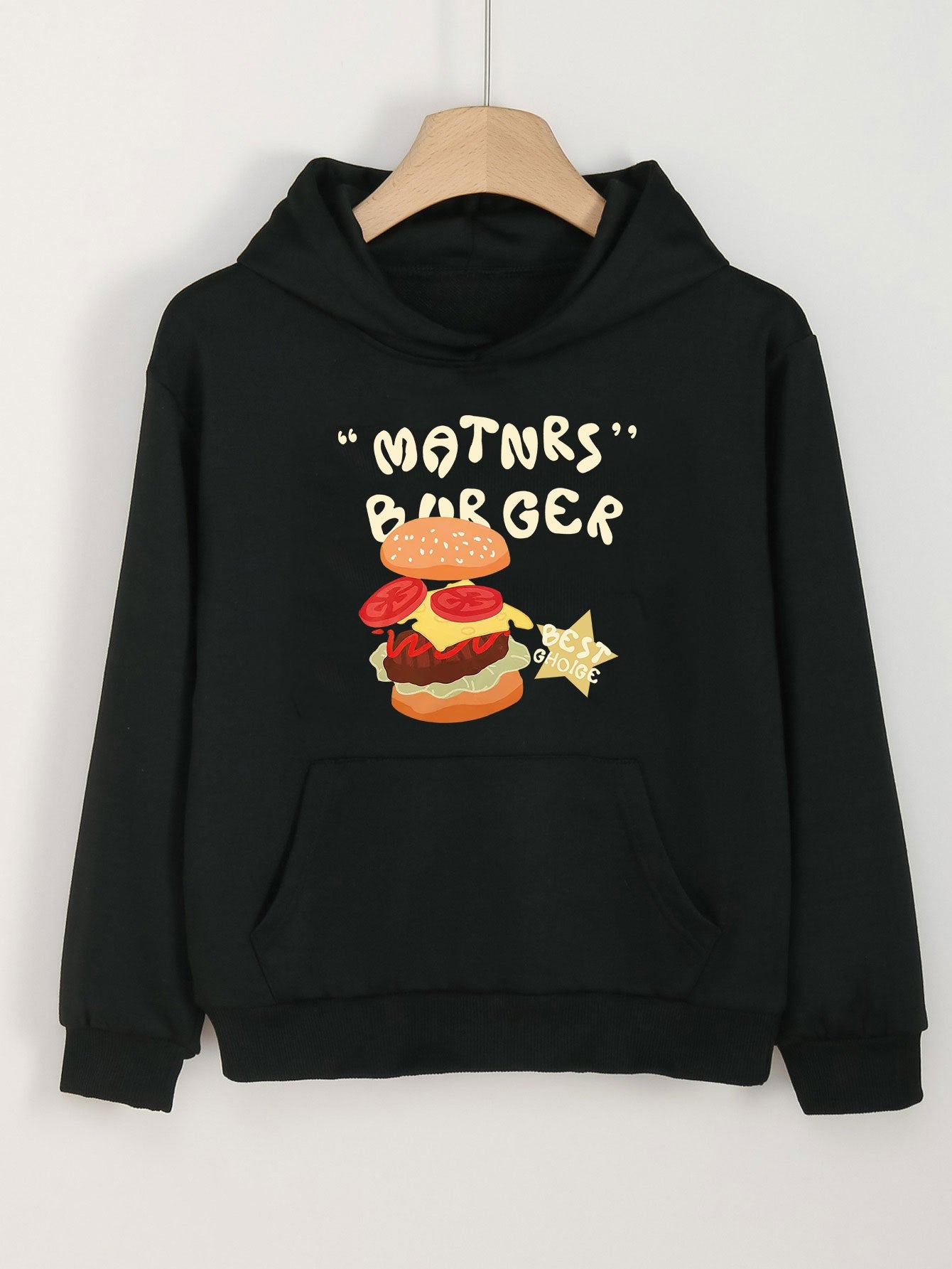 Girls Hamburger Pattern Hooded Sweatshirt Long Sleeve