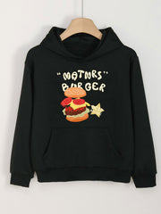 Girls Hamburger Pattern Hooded Sweatshirt Long Sleeve