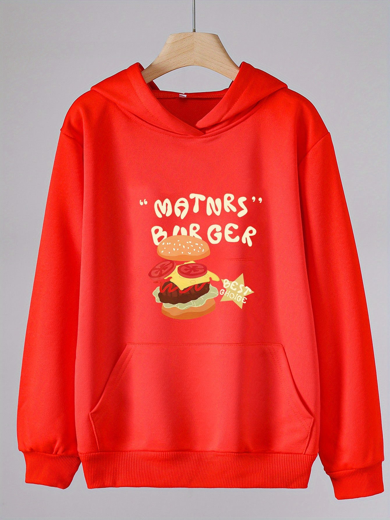 Girls Hamburger Pattern Hooded Sweatshirt Long Sleeve