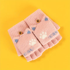 Snowflake Pattern Half Finger Gloves Winter Warm Knitted Gloves