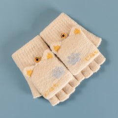 Snowflake Pattern Half Finger Gloves Winter Warm Knitted Gloves