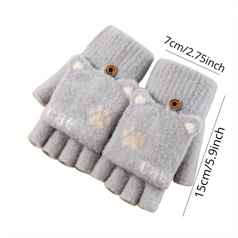Snowflake Pattern Half Finger Gloves Winter Warm Knitted Gloves