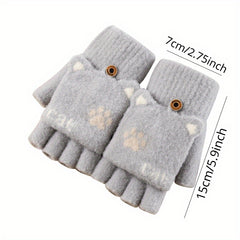 Snowflake Pattern Half Finger Gloves Winter Warm Knitted Gloves