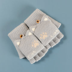 Snowflake Pattern Half Finger Gloves Winter Warm Knitted Gloves