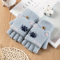 Snowflake Pattern Half Finger Gloves Winter Warm Knitted Gloves
