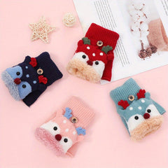 Kids Christmas Deer Gloves Warm Half Finger Cartoon Knitted Gloves