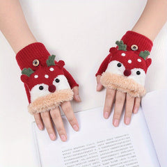 Kids Christmas Deer Gloves Warm Half Finger Cartoon Knitted Gloves