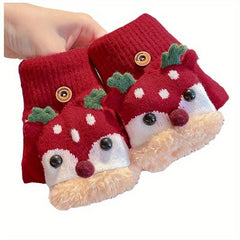 Kids Christmas Deer Gloves Warm Half Finger Cartoon Knitted Gloves
