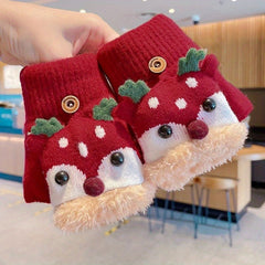 Kids Christmas Deer Gloves Warm Half Finger Cartoon Knitted Gloves