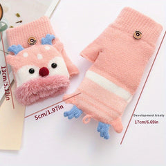 Kids Christmas Deer Gloves Warm Half Finger Cartoon Knitted Gloves