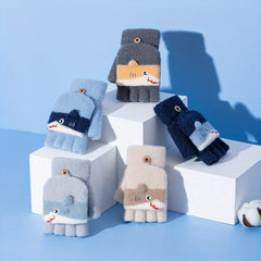 Shark Cartoon Knitted Gloves for Kids, Winter Warmth
