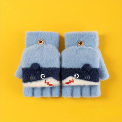 Shark Cartoon Knitted Gloves for Kids, Winter Warmth