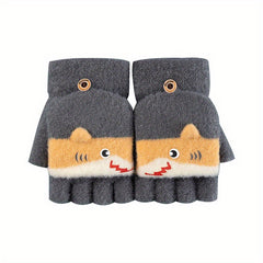 Shark Cartoon Knitted Gloves for Kids, Winter Warmth