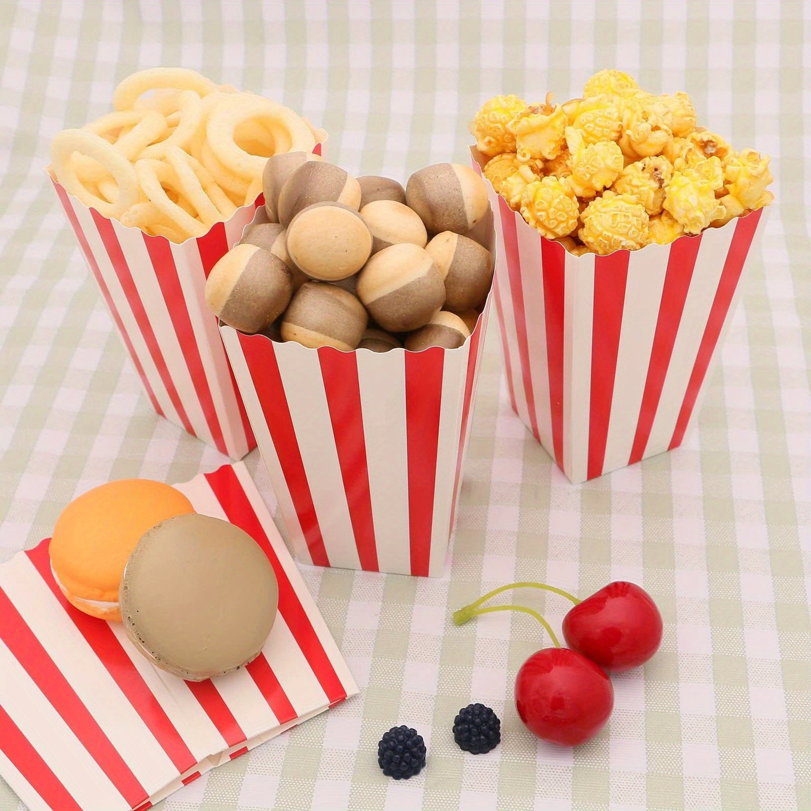 12pcs Popcorn Bags Red & Striped for Movie Nights & Parties