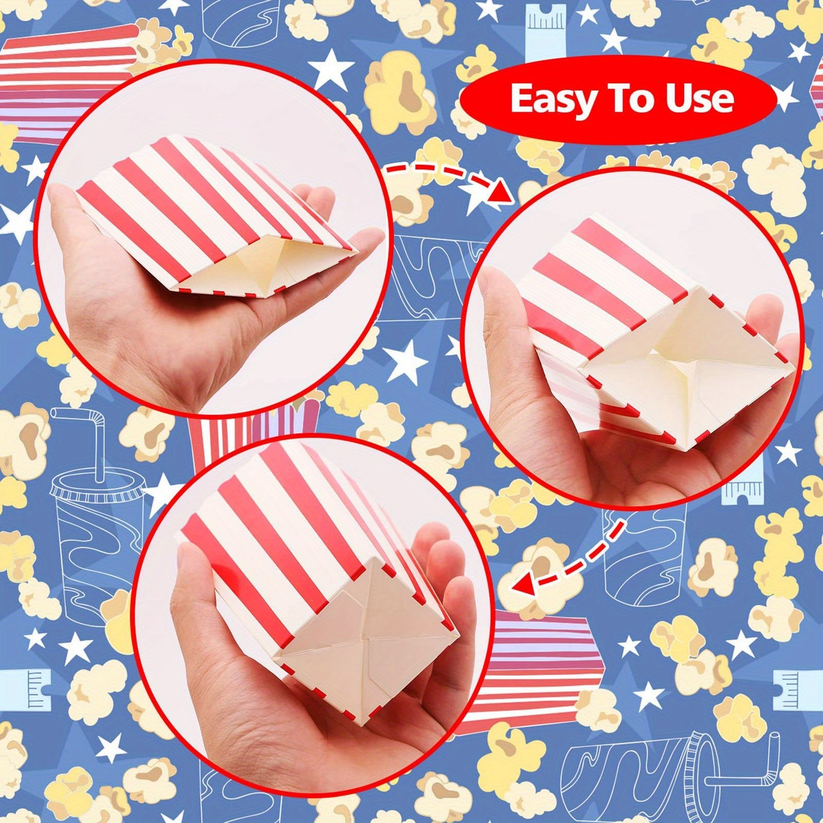 12pcs Popcorn Bags Red & Striped for Movie Nights & Parties