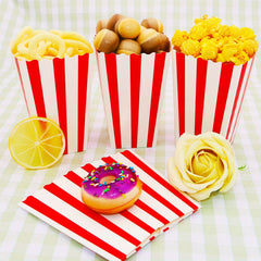 12pcs Popcorn Bags Red & Striped for Movie Nights & Parties