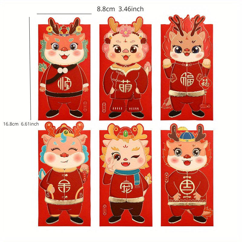 6pcs Spring Dragon Red Envelopes Set
