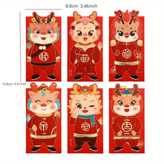 6pcs Spring Dragon Red Envelopes Set