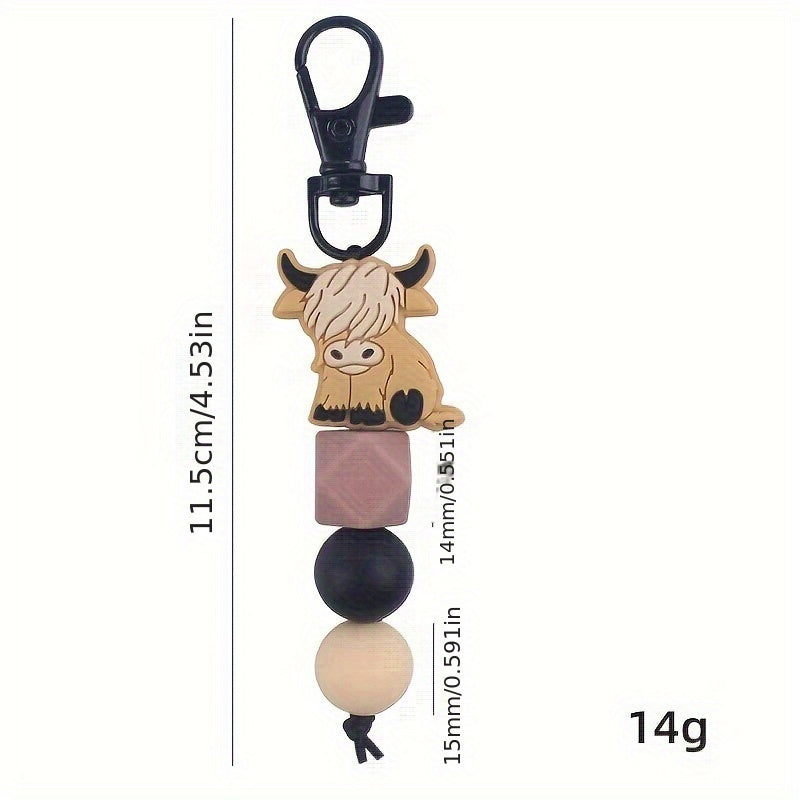Cow Beaded Keychain Bag Charm Silicone Pendant Gift Men Women