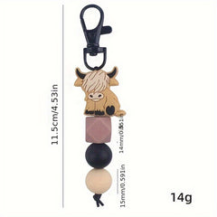 Cow Beaded Keychain Bag Charm Silicone Pendant Gift Men Women