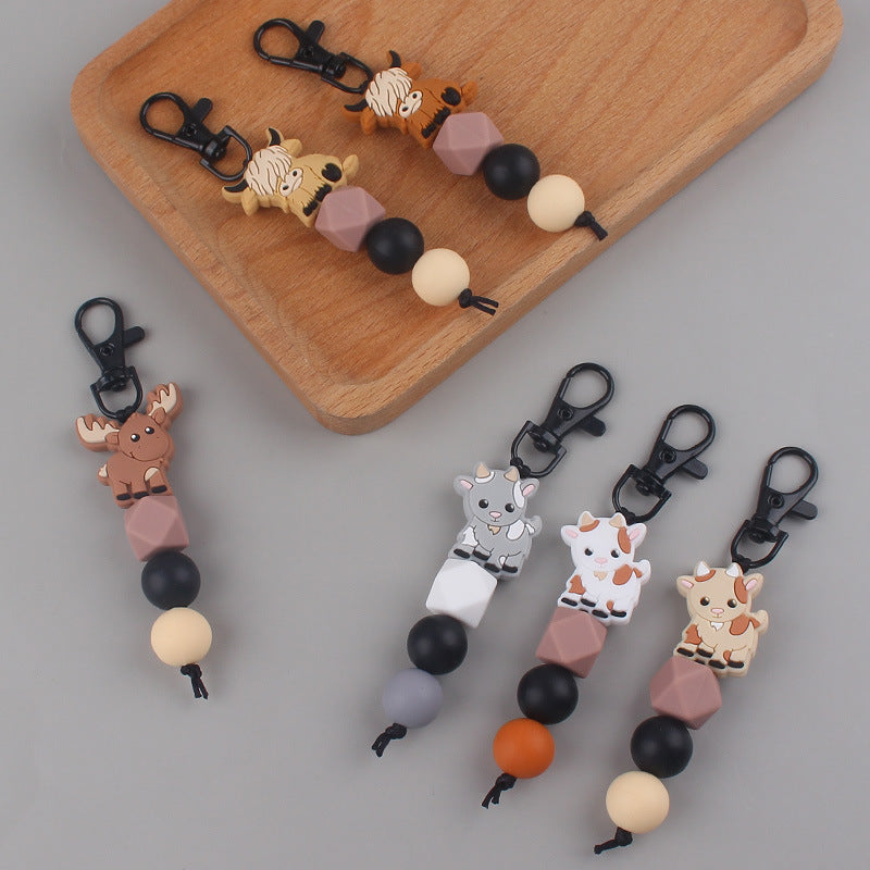 Cow Beaded Keychain Bag Charm Silicone Pendant Gift Men Women