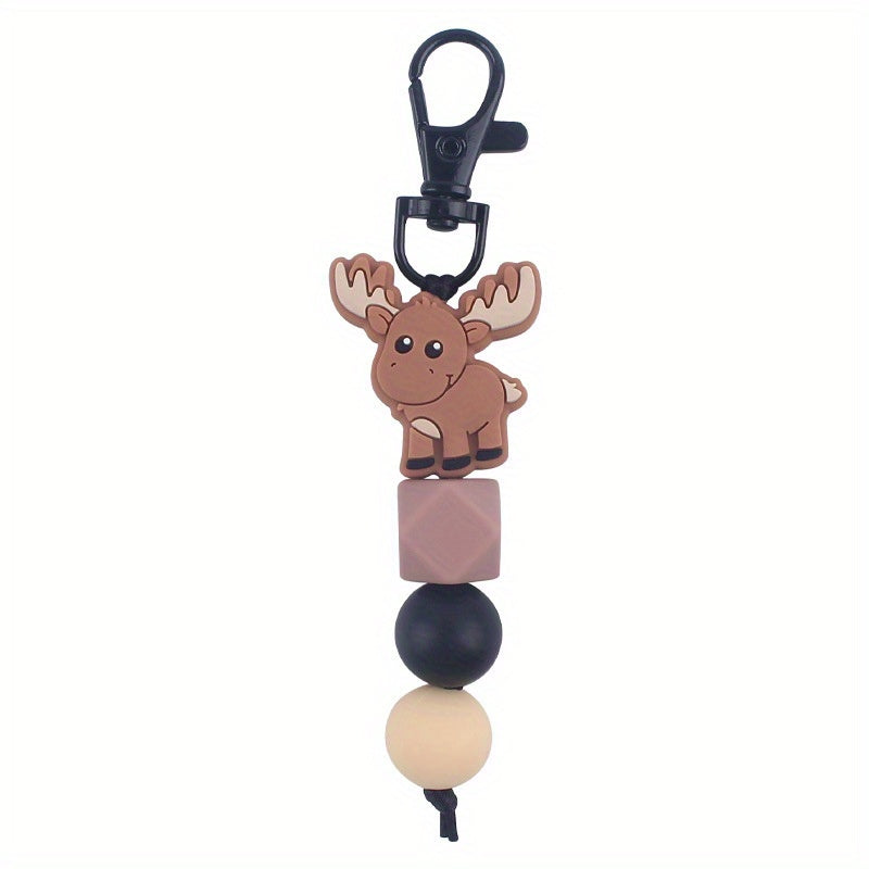 Cow Beaded Keychain Bag Charm Silicone Pendant Gift Men Women