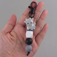 Cow Beaded Keychain Bag Charm Silicone Pendant Gift Men Women