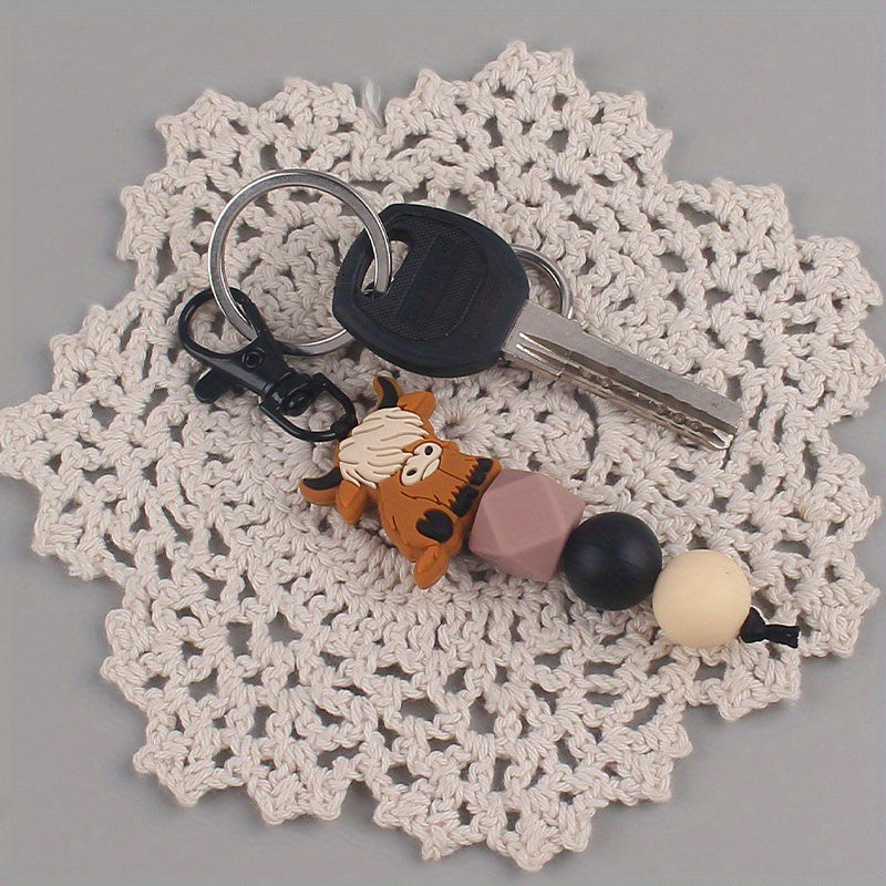 Cow Beaded Keychain Bag Charm Silicone Pendant Gift Men Women