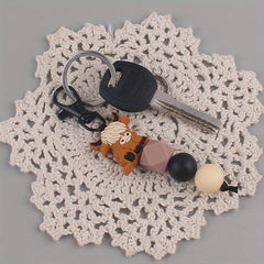 Cow Beaded Keychain Bag Charm Silicone Pendant Gift Men Women