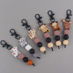 Cow Beaded Keychain Bag Charm Silicone Pendant Gift Men Women