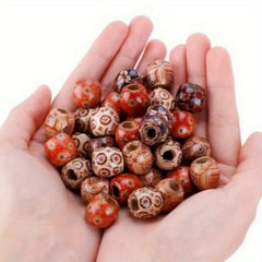 100pcs Mixed Wooden Bead Tribal Pattern Wood Beads for DIY Crafts
