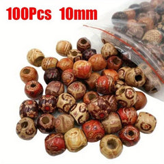 100pcs Mixed Wooden Bead Tribal Pattern Wood Beads for DIY Crafts