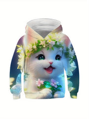 Flower Kitty Graphic Hoodie for Girls