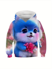 Flower Kitty Graphic Hoodie for Girls