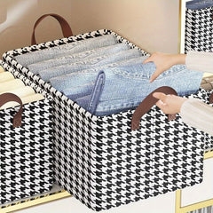 Foldable Houndstooth Texture Storage Box with Steel Frame