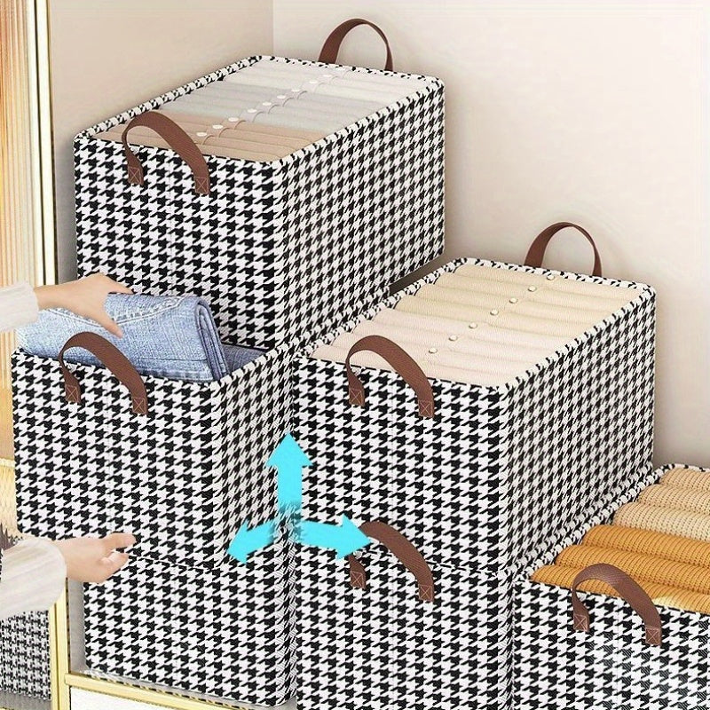 Foldable Houndstooth Texture Storage Box with Steel Frame