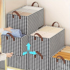 Foldable Houndstooth Texture Storage Box with Steel Frame