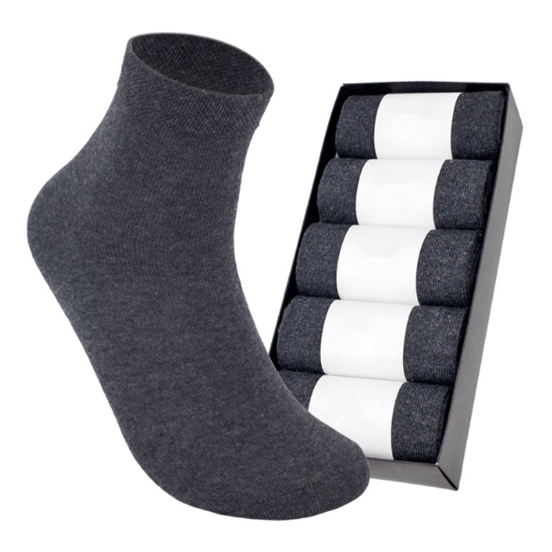 Men's Cotton Quarter Socks Soft Breathable 5 Pairs Boxed