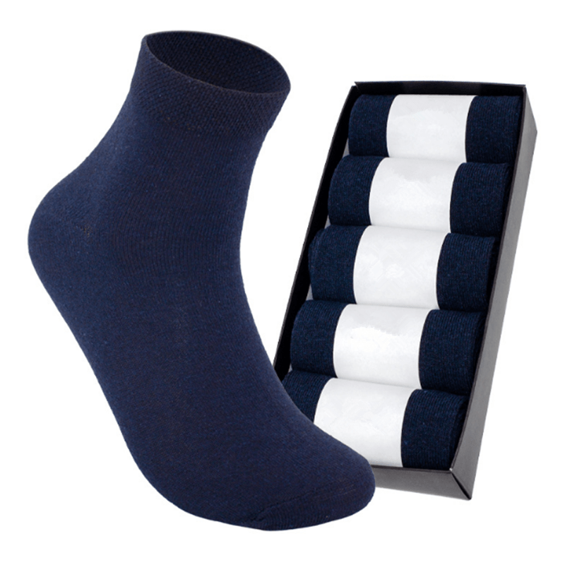 Men's Cotton Quarter Socks Soft Breathable 5 Pairs Boxed