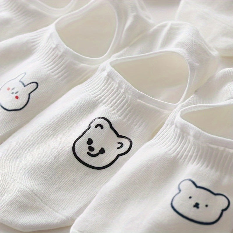 5 Pairs Cartoon Print Low Cut Ankle Socks Soft Lightweight Summer Hosiery