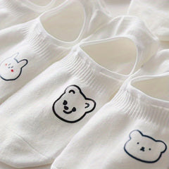5 Pairs Cartoon Print Low Cut Ankle Socks Soft Lightweight Summer Hosiery