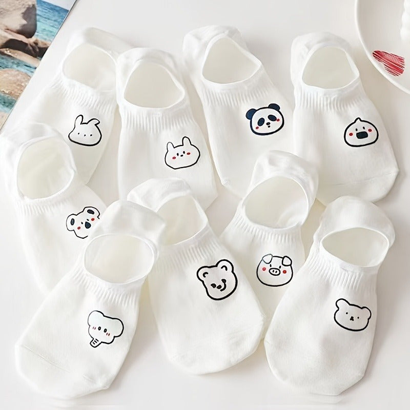 5 Pairs Cartoon Print Low Cut Ankle Socks Soft Lightweight Summer Hosiery