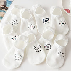 5 Pairs Cartoon Print Low Cut Ankle Socks Soft Lightweight Summer Hosiery